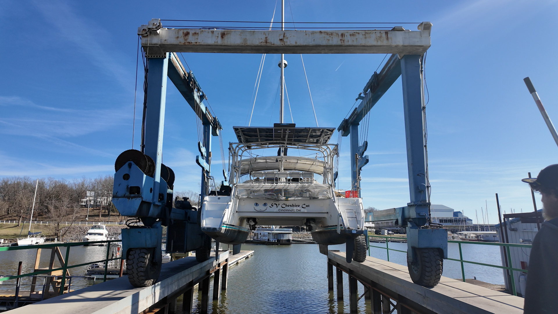 Splashing the boat, Green Turtle Bay marina, March 2025